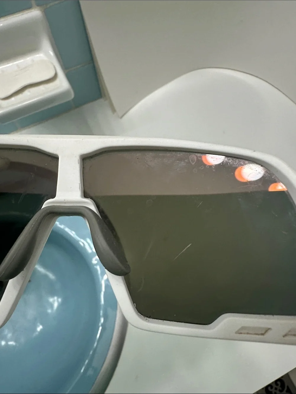 Men's White Sports Wrap Sunglasses with Red-Orange Mirrored Lens